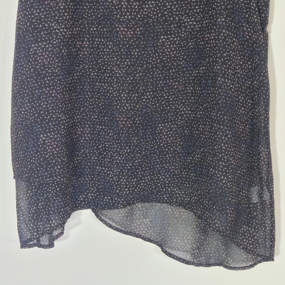 Reitmans XL Black Micro Print Georgette Tank Top Asymmetric Hem Contemporary Chi - Picture 3 of 12